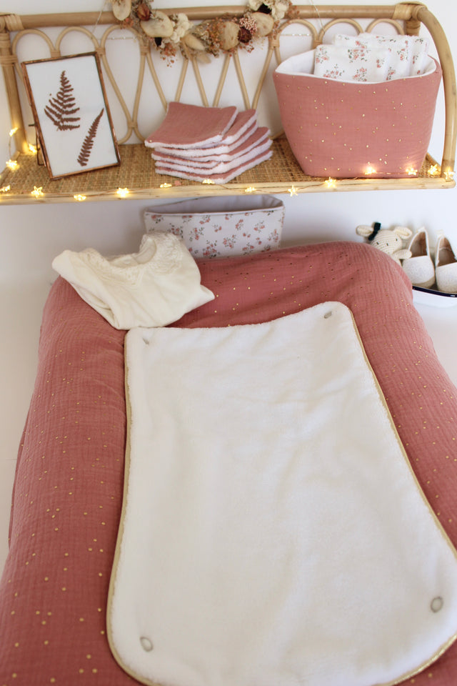 housse de matelas à langer en gaze de coton rose avec serviette amovible