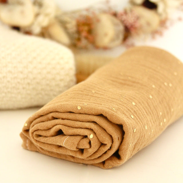 Grand lange xxl marron, lange bébé en coton camel, lange coton Keko-tex, lange grande taille pour bain enveloppé