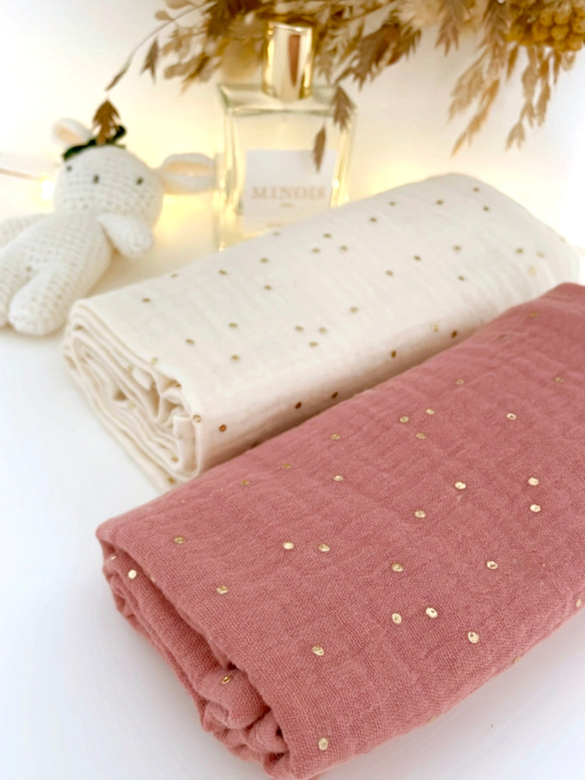 lange grand format en gaze de coton couleur vieux rose