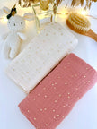lange XXL en gaze de coton couleur rose avec petits pois dorés