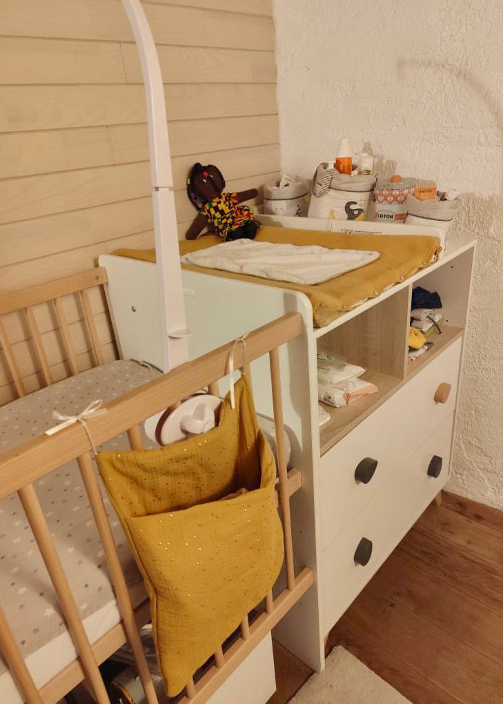 Range doudou - organiseur de lit jaune moutarde