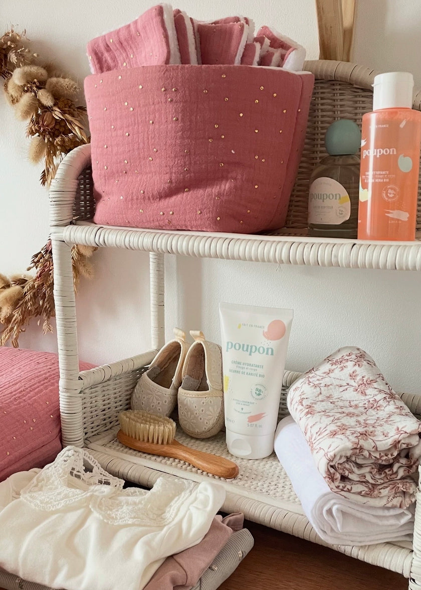 Panier de rangement rose thé doré