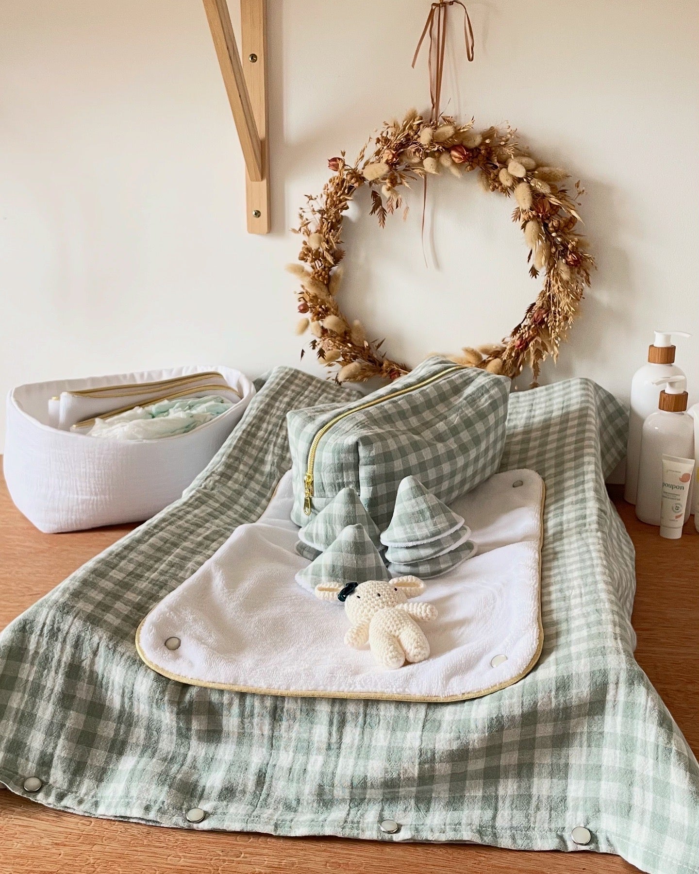 Housse de matelas à langer Vichy vert
