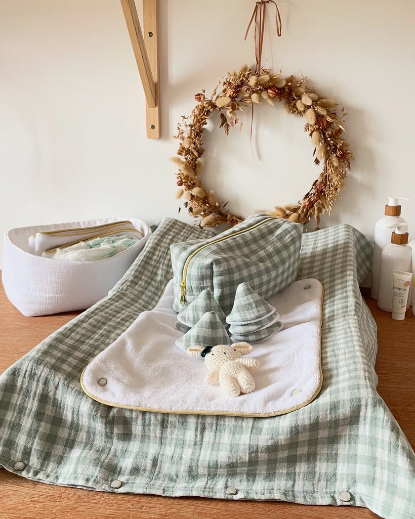 Housse de matelas à langer Vichy vert