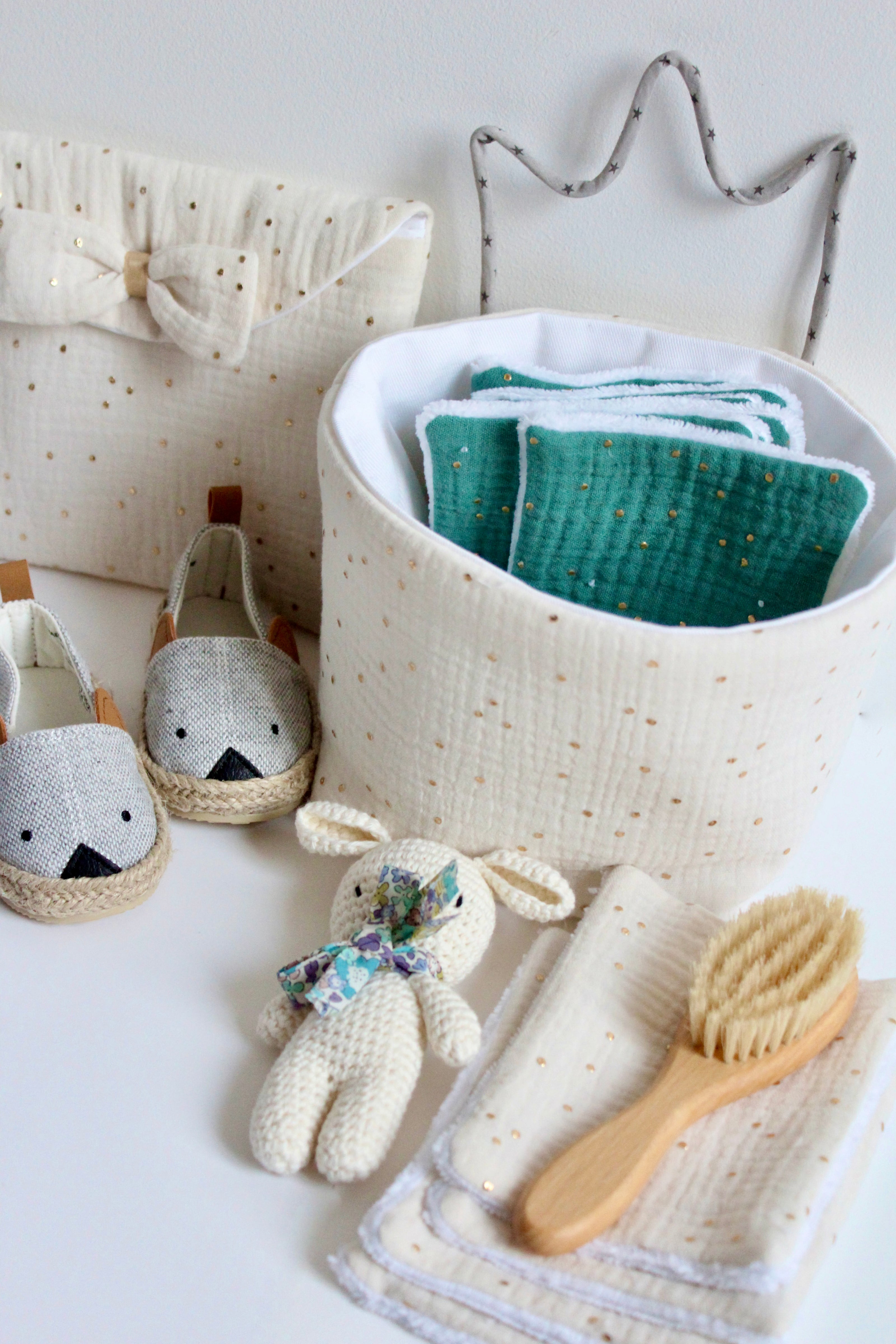 panier de rangement pour chambre bébé en gaze de coton 