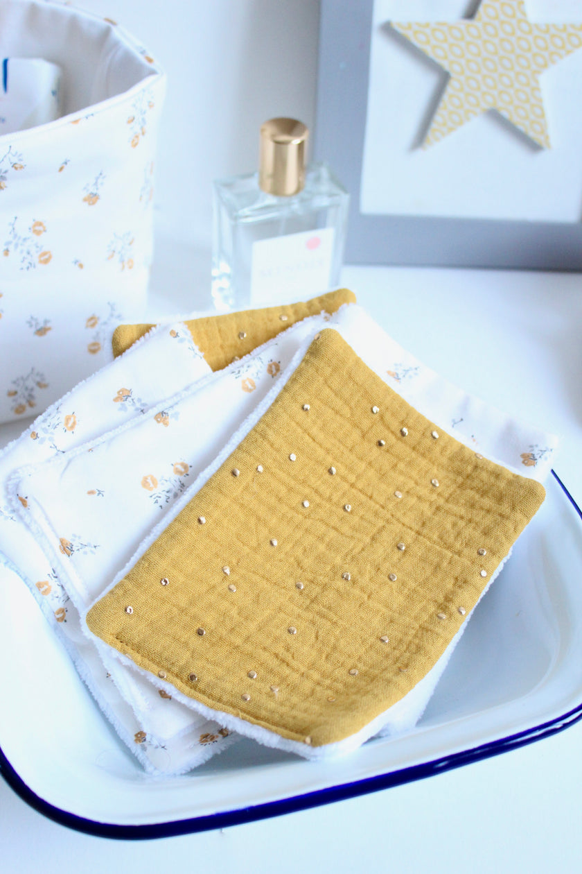 Lot de 7 cotons bébé moutarde pois dorés