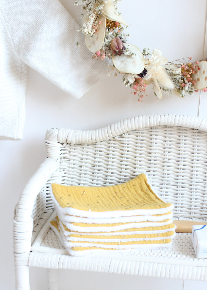 Lot de lingettes lavables moutarde