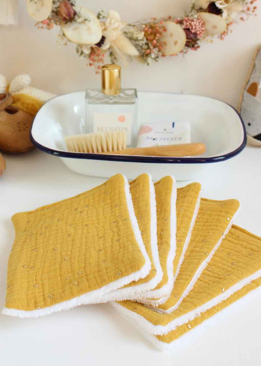 Lot de lingettes lavables moutarde