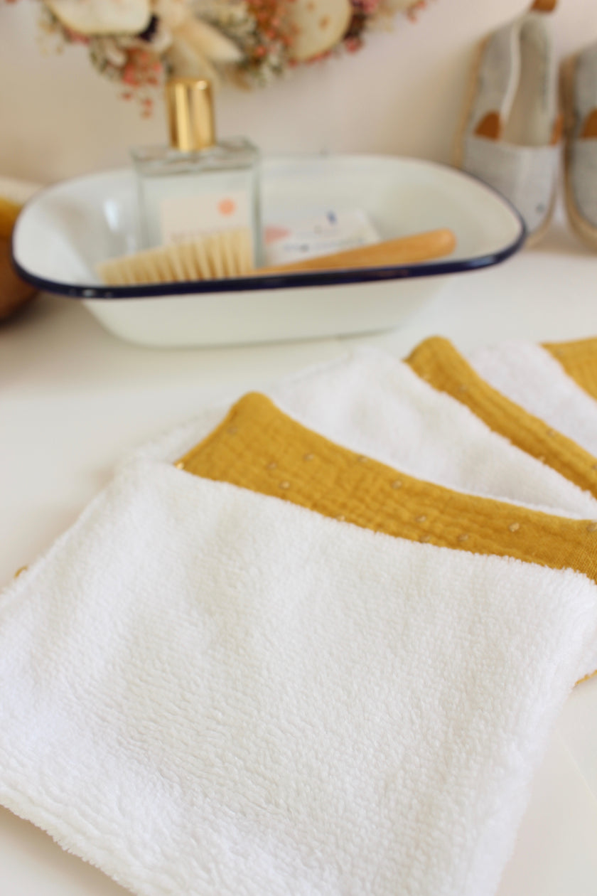 Lot de 7 cotons bébé moutarde pois dorés