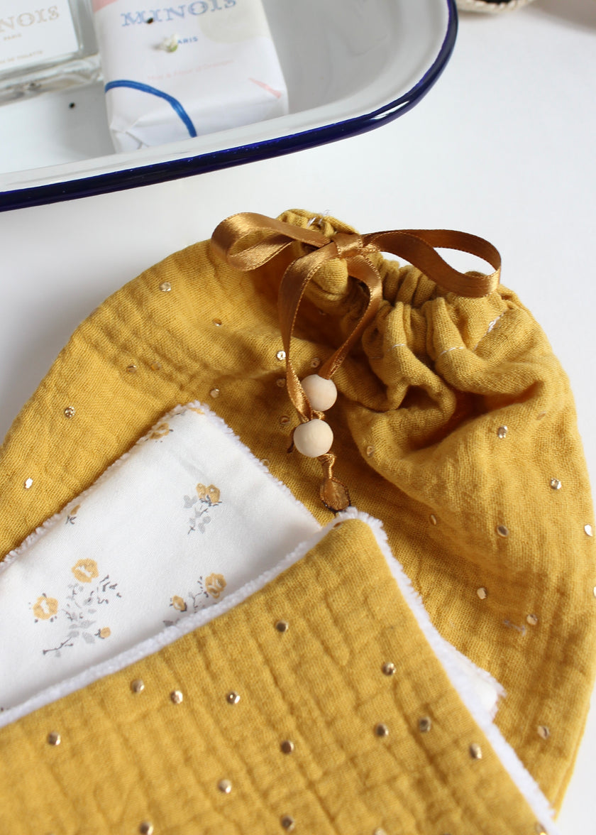 Lot de lingettes lavables moutarde