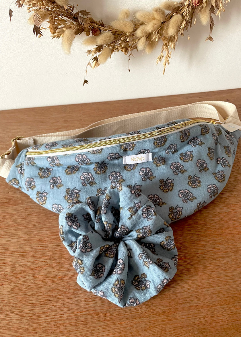 Chouchou fleurs indiennes bleues