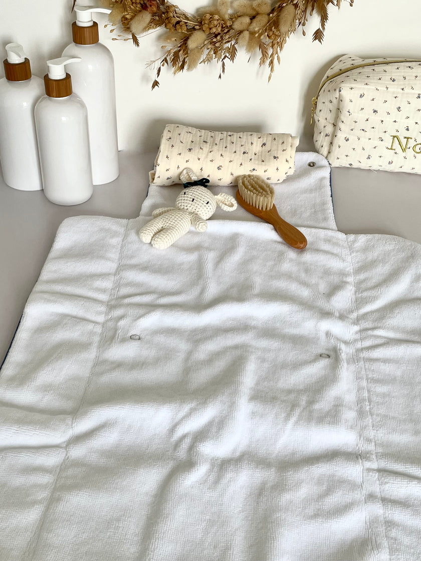Matelas à langer nomade Jersey bleu ou blanc