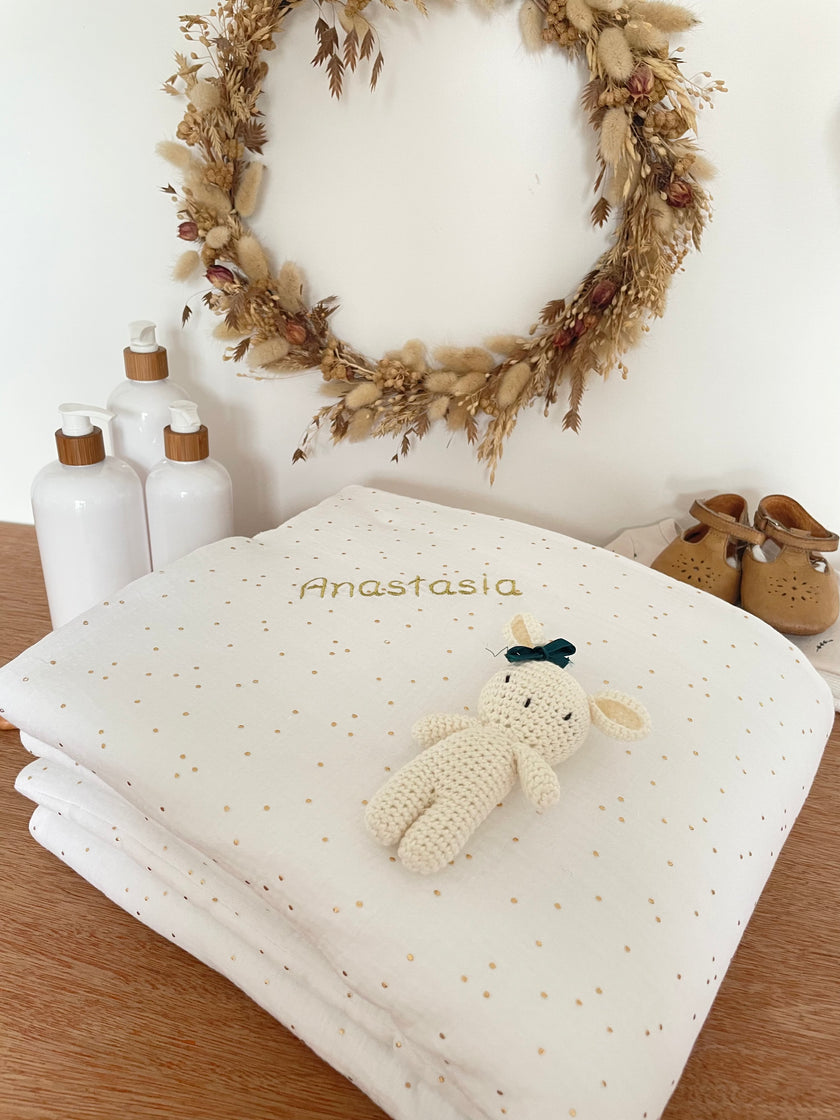 Couverture bébé blanche et doré