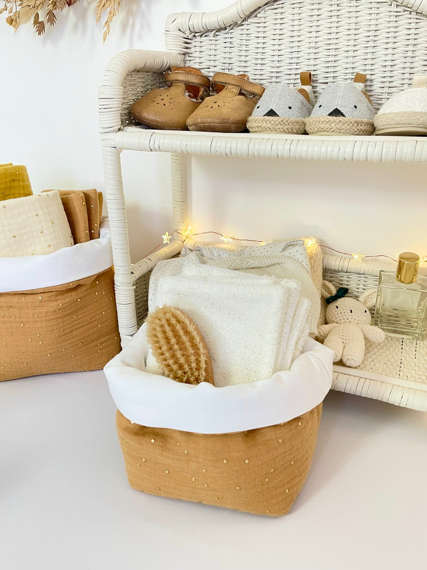 Panier en tissu camel