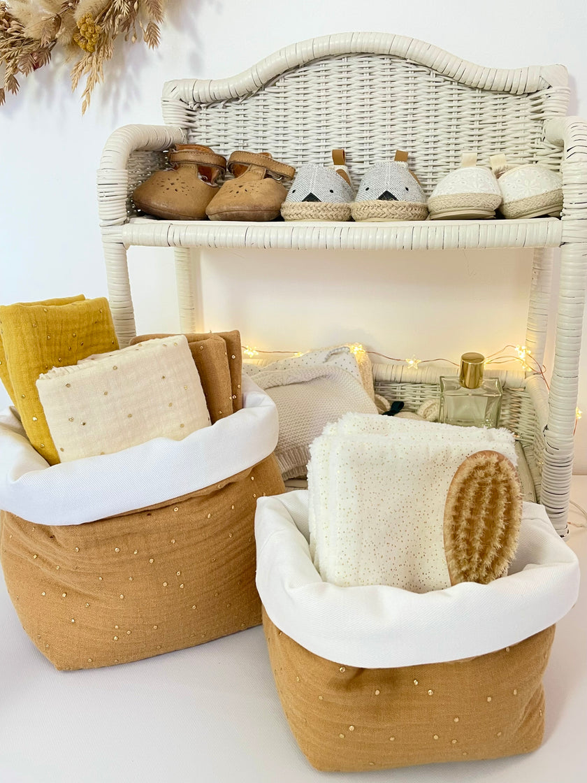 Panier en tissu camel