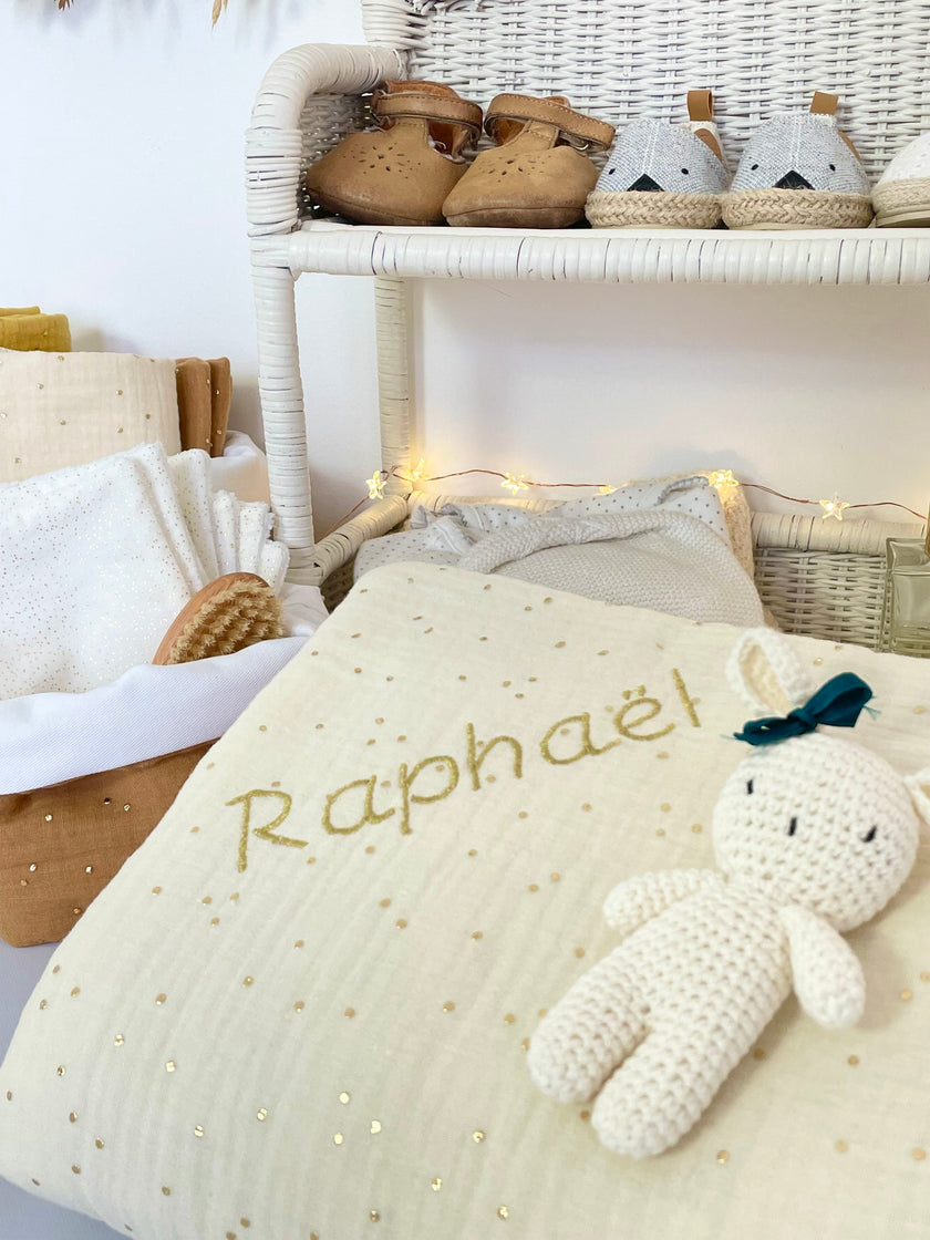 Couverture bi-colore camel et écru