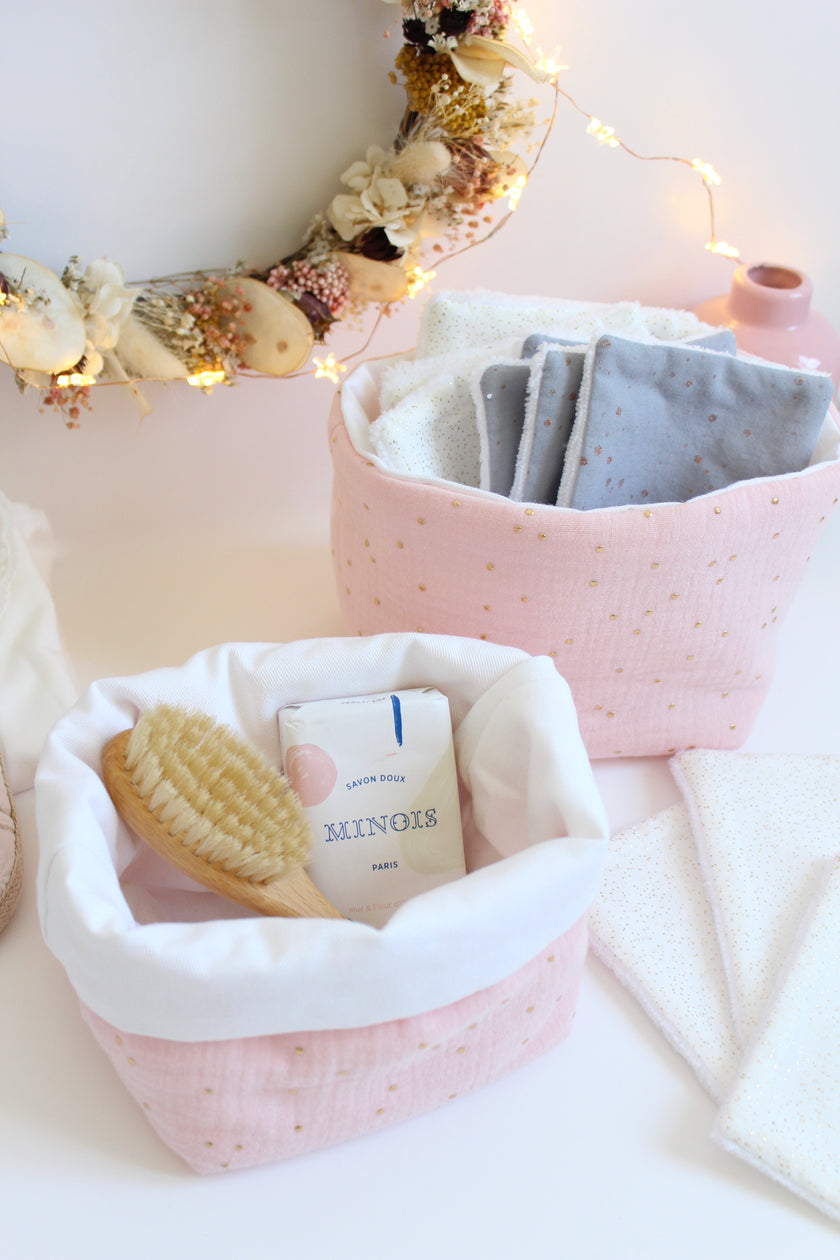 Panier de rangement moutarde rose doré