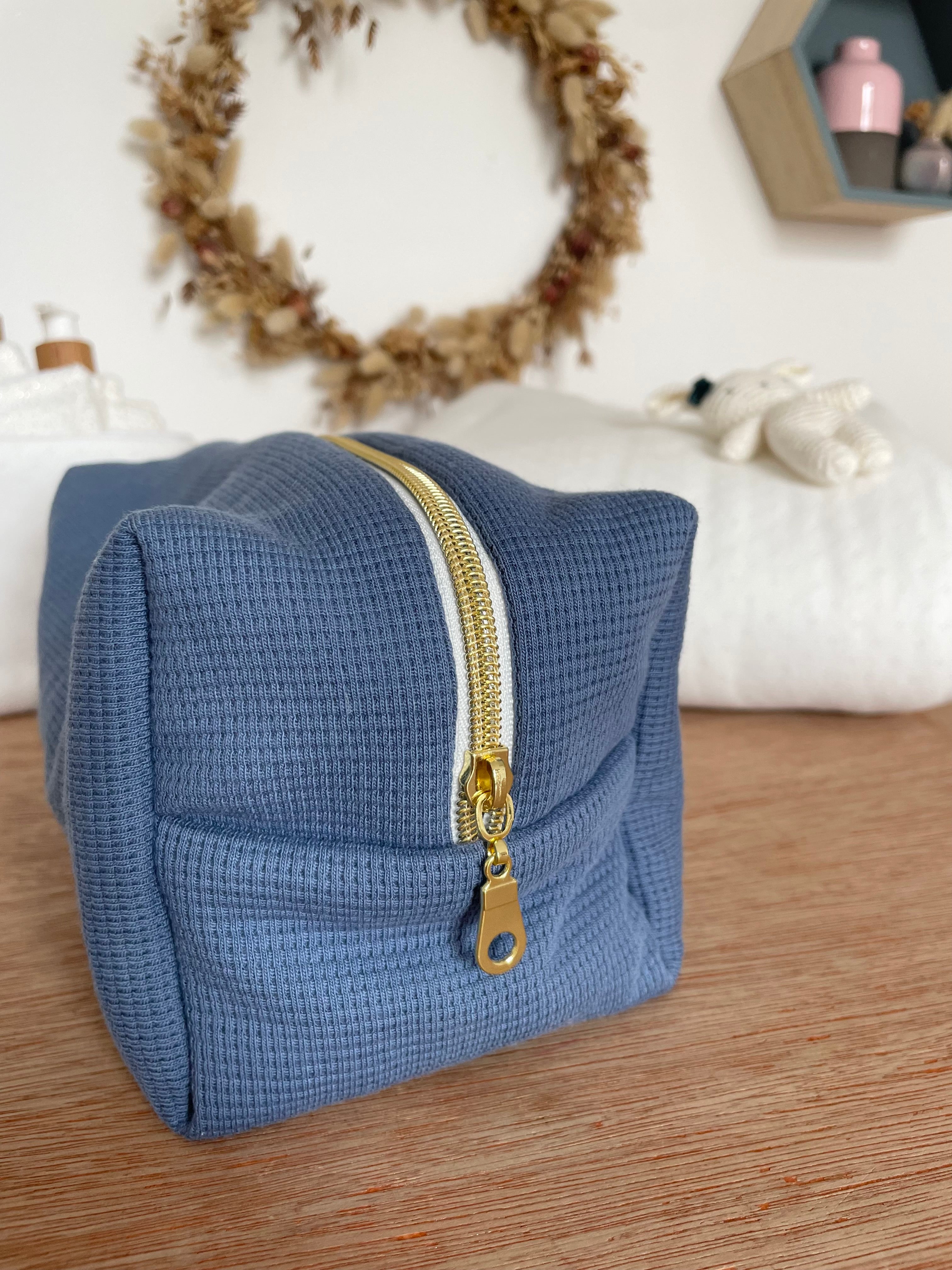 Trousse de toilette jersey bleu