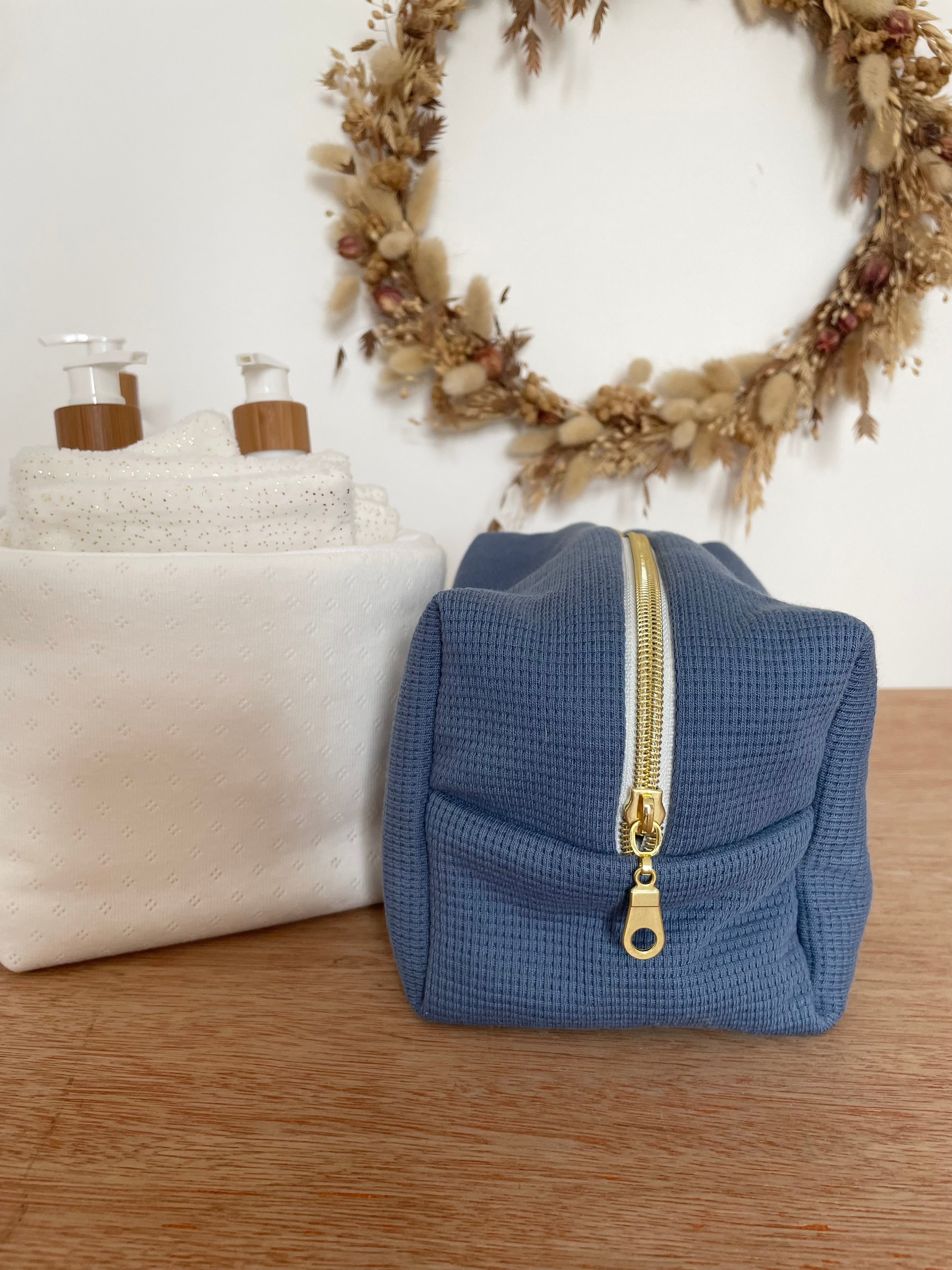 Trousse de toilette jersey bleu