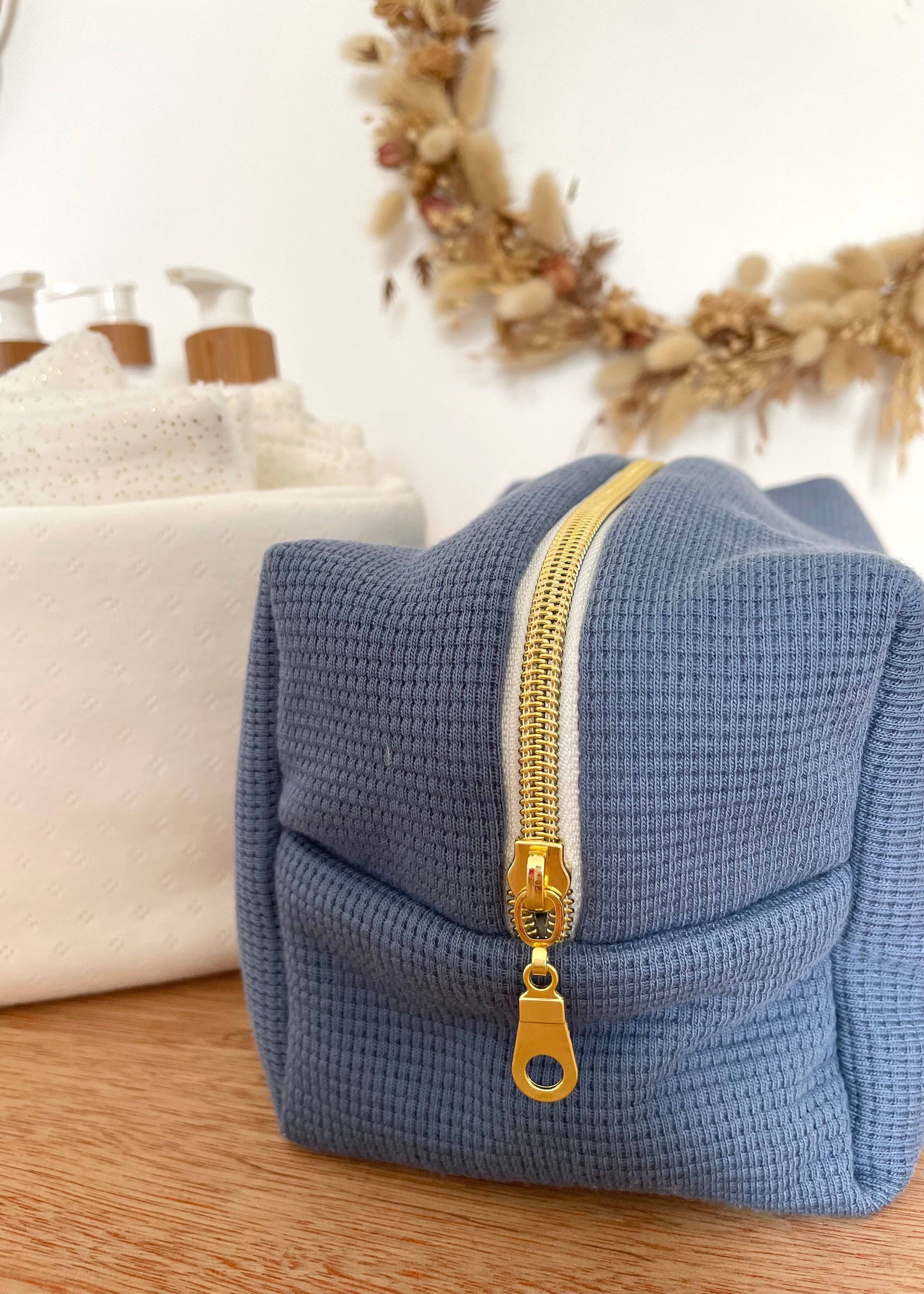 Trousse de toilette jersey bleu