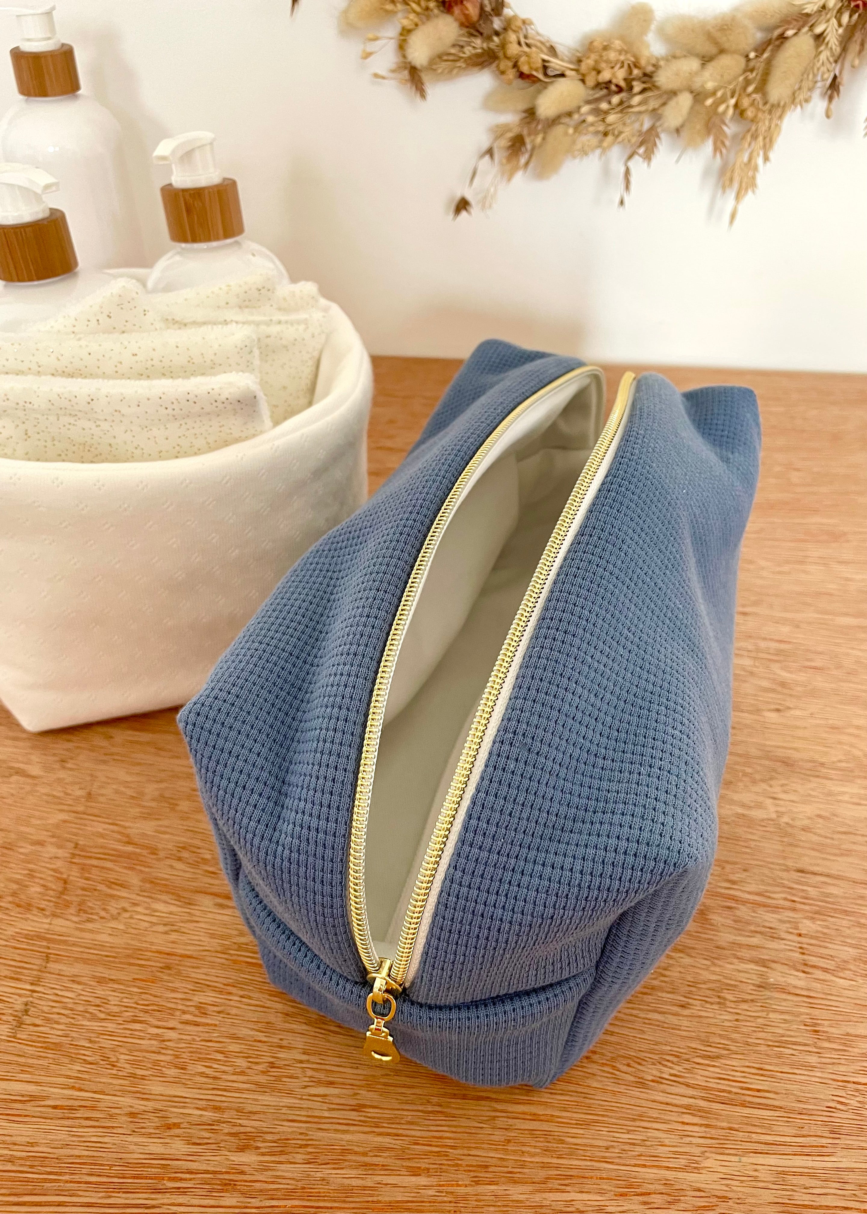 Trousse de toilette jersey bleu