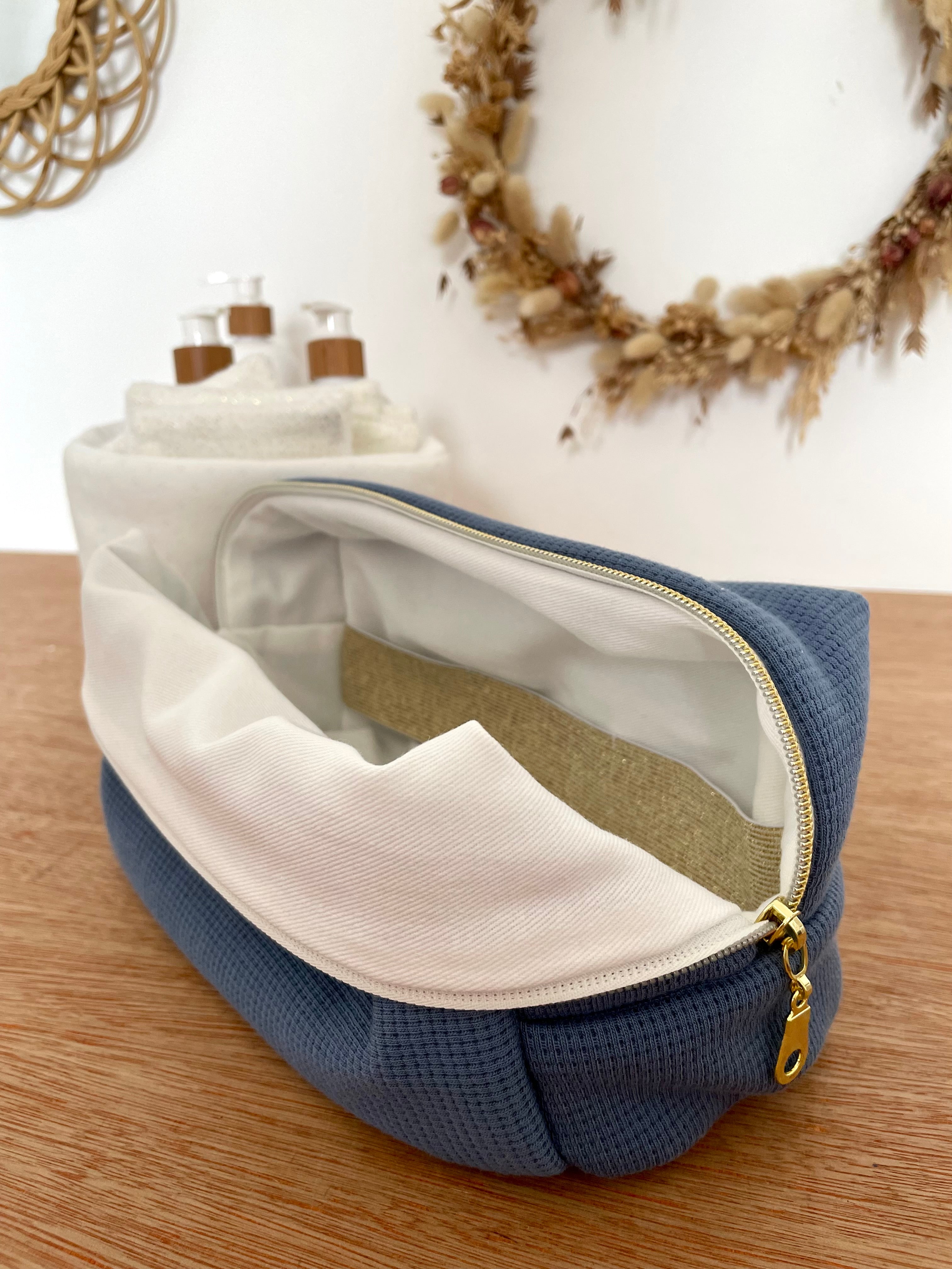 Trousse de toilette jersey bleu