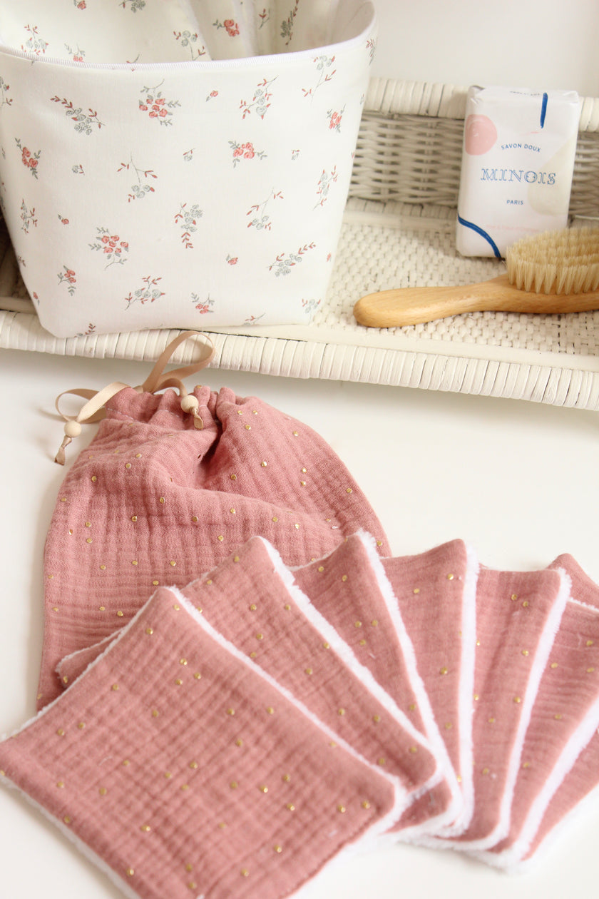 7 Lingettes bébé rose thé