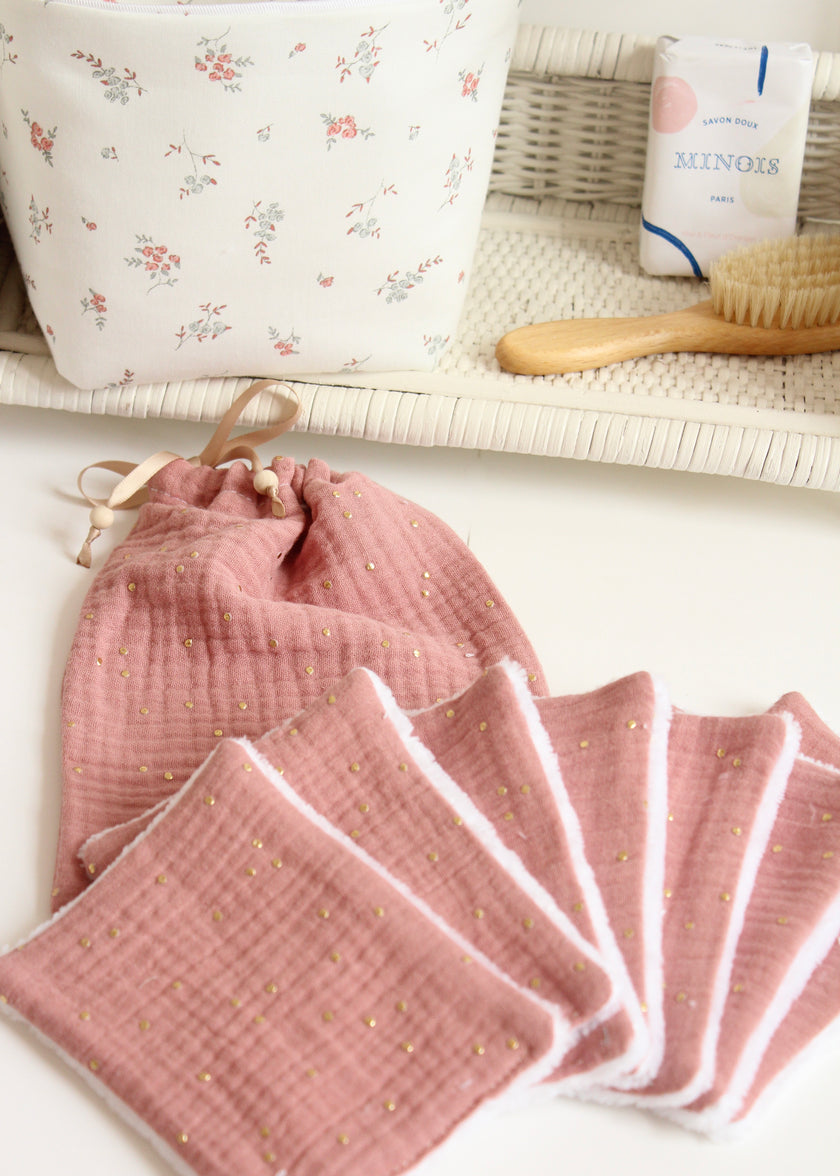 7 cotons démaquillantes lavables rose thé