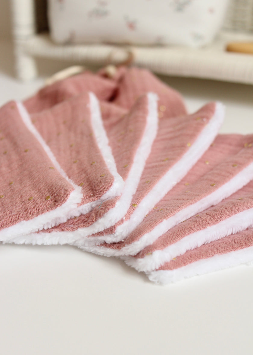 7 cotons démaquillantes lavables rose thé