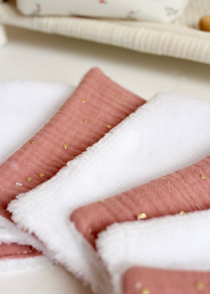 7 cotons démaquillantes lavables rose thé