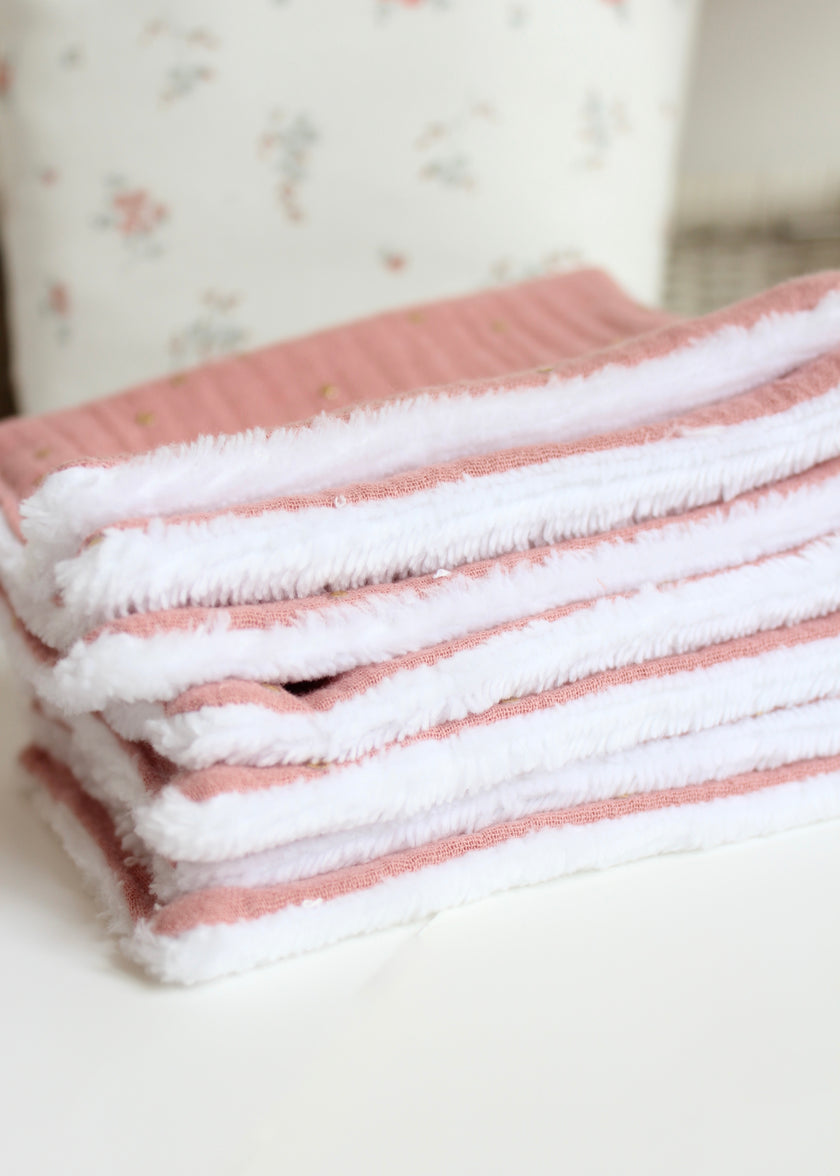 7 cotons démaquillantes lavables rose thé