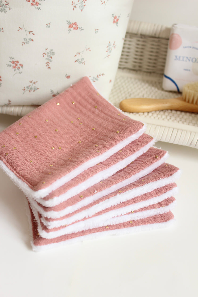 7 cotons démaquillantes lavables rose thé