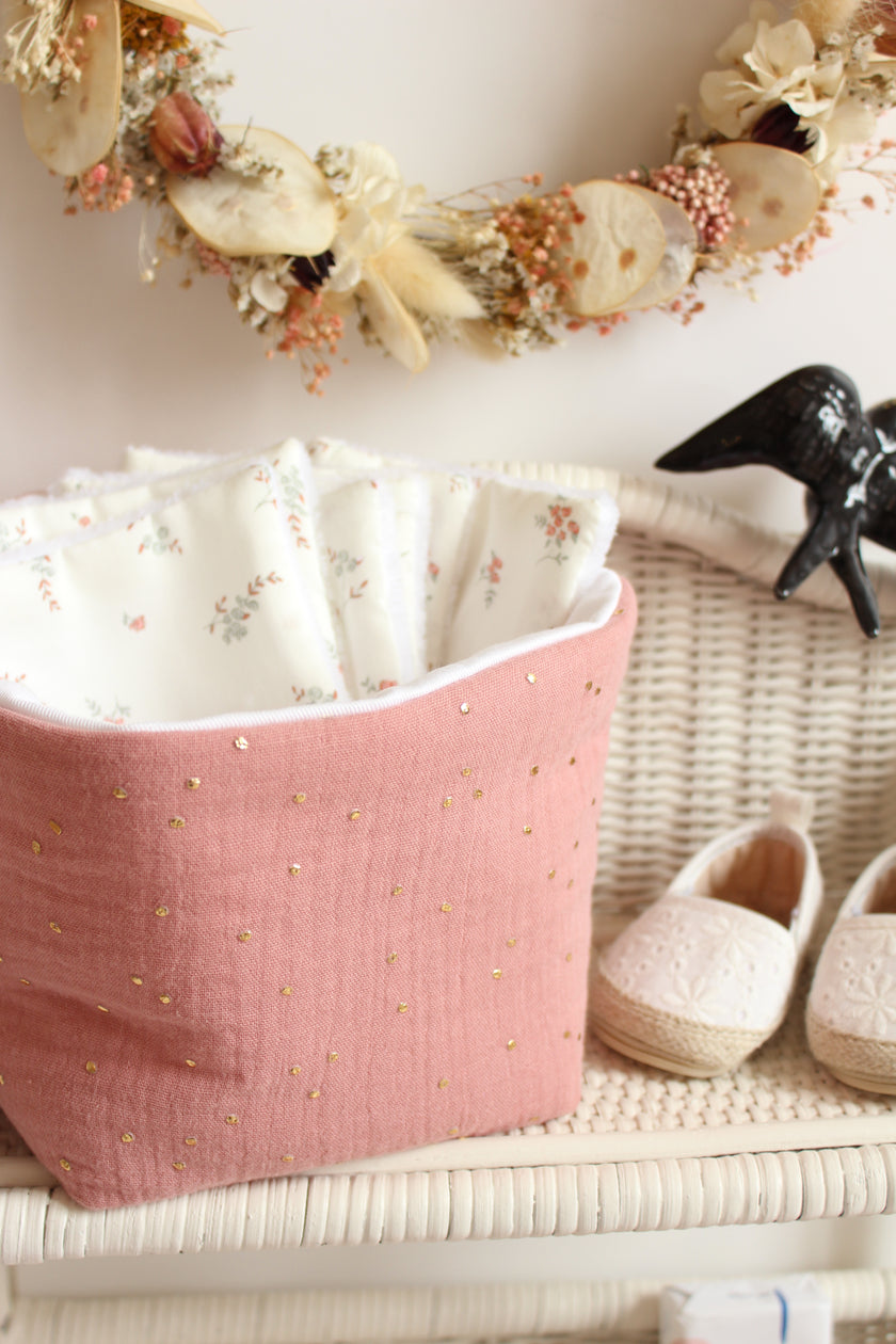 Panier de rangement rose thé doré