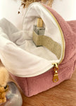 Trousse de toilette rose thé broderie anglaise