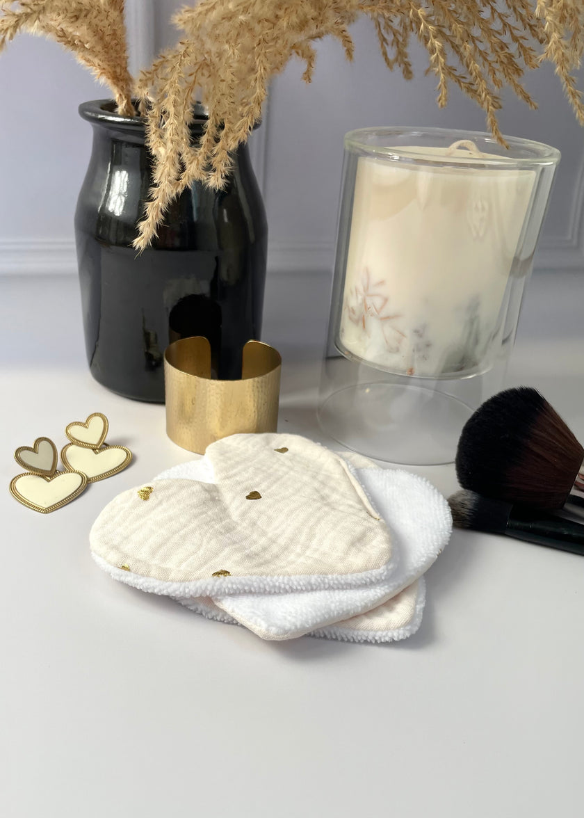 Lingettes coeur  double gaze coeurs dorés