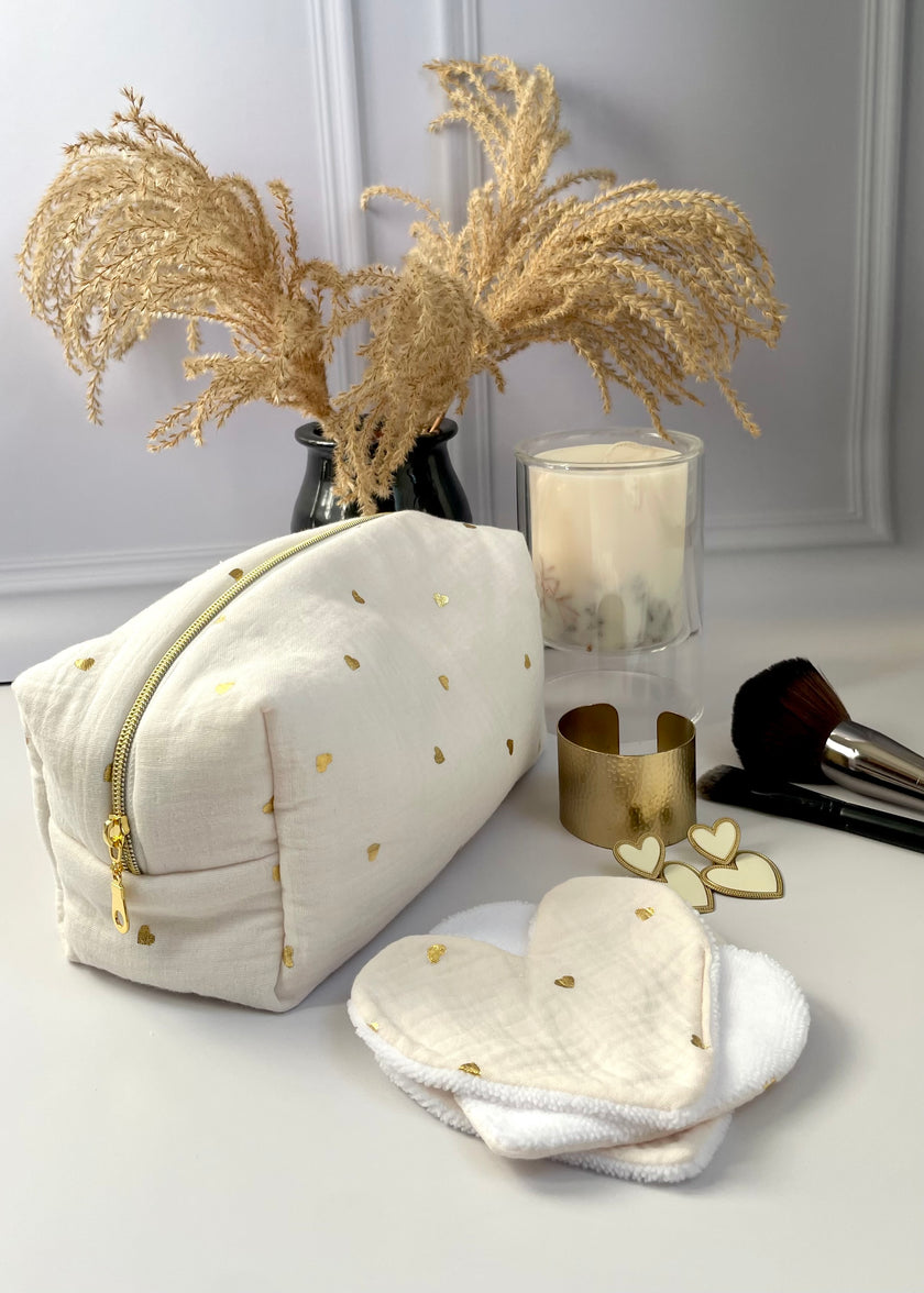 Lingettes coeur  double gaze coeurs dorés