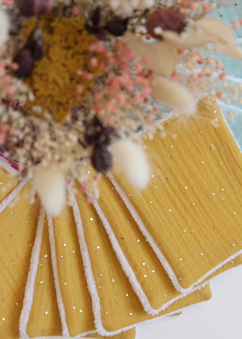Lot de lingettes lavables moutarde