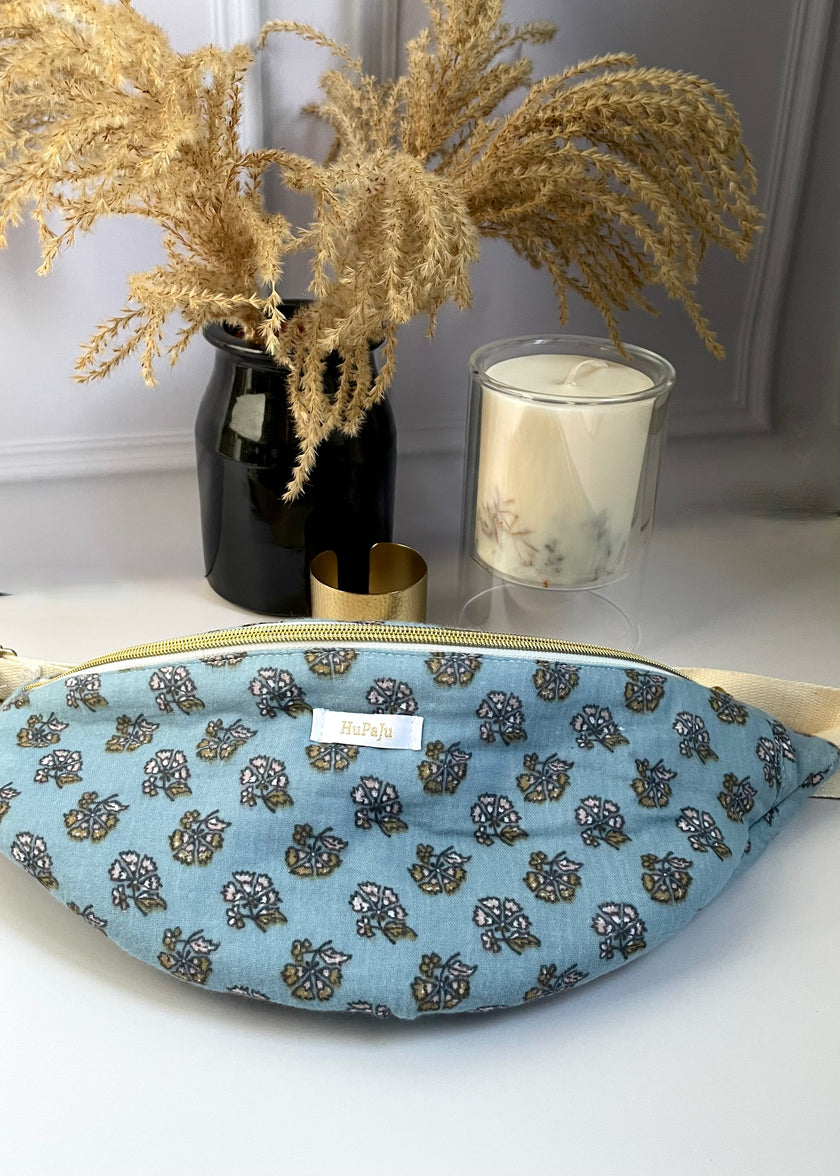 Sac banane fleurs indiennes bleues