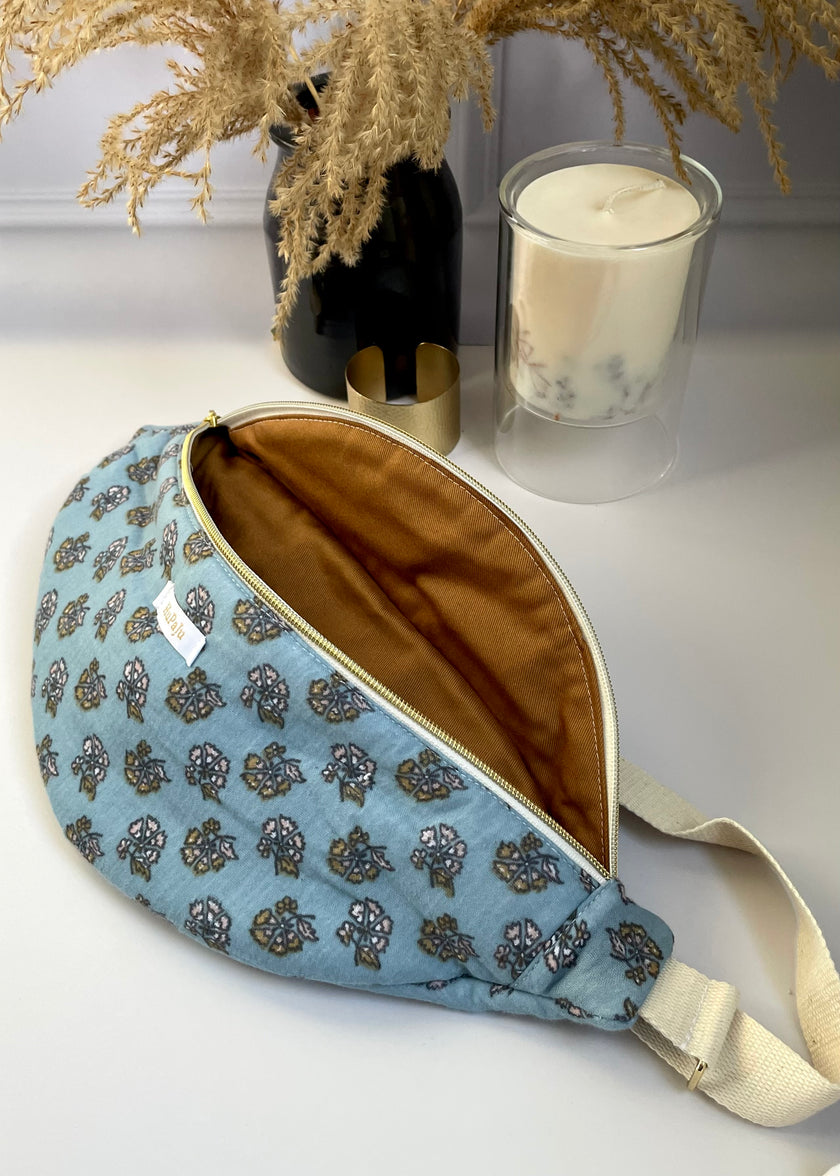 Sac banane fleurs indiennes bleues