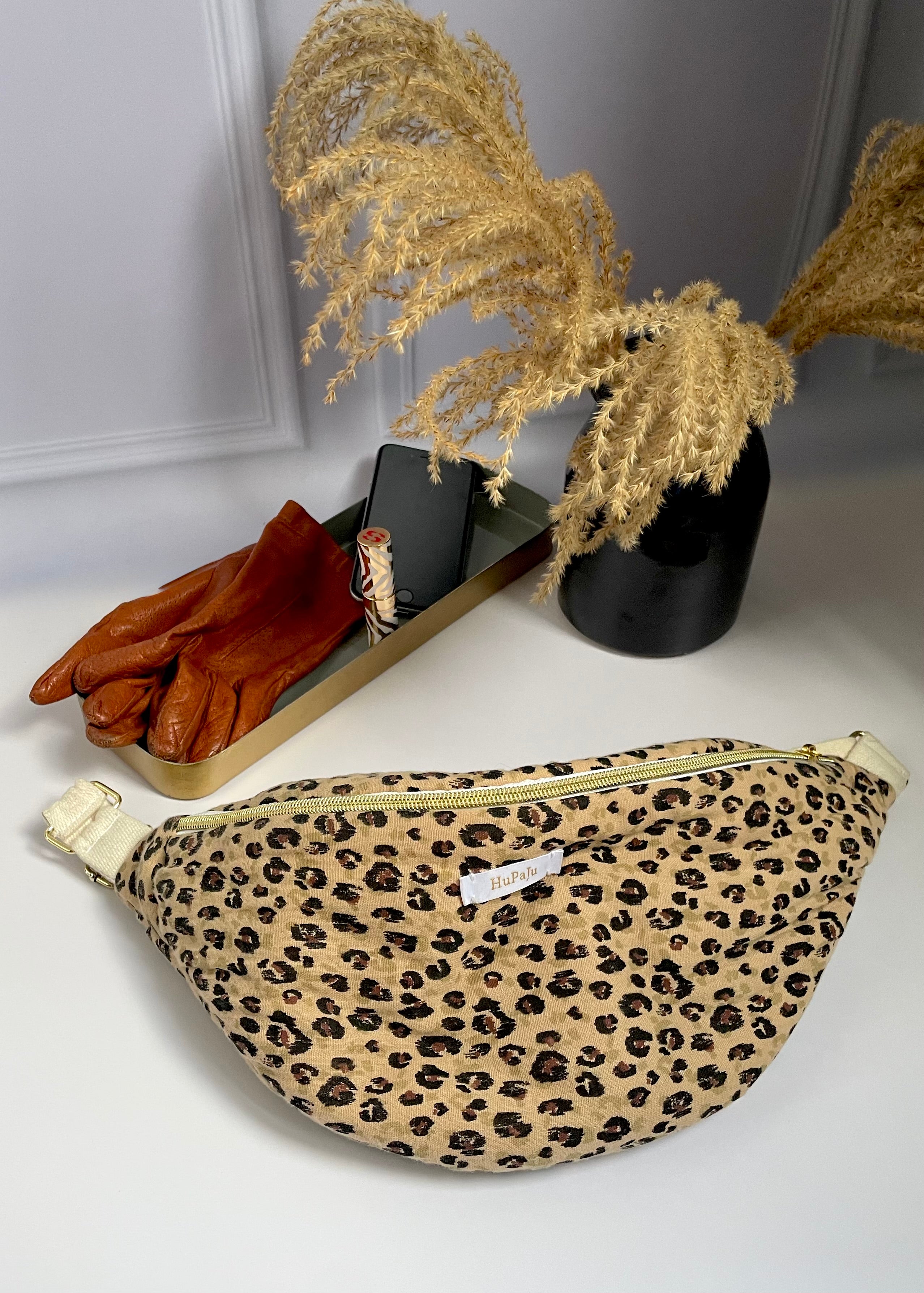 Sac banane léopard noir