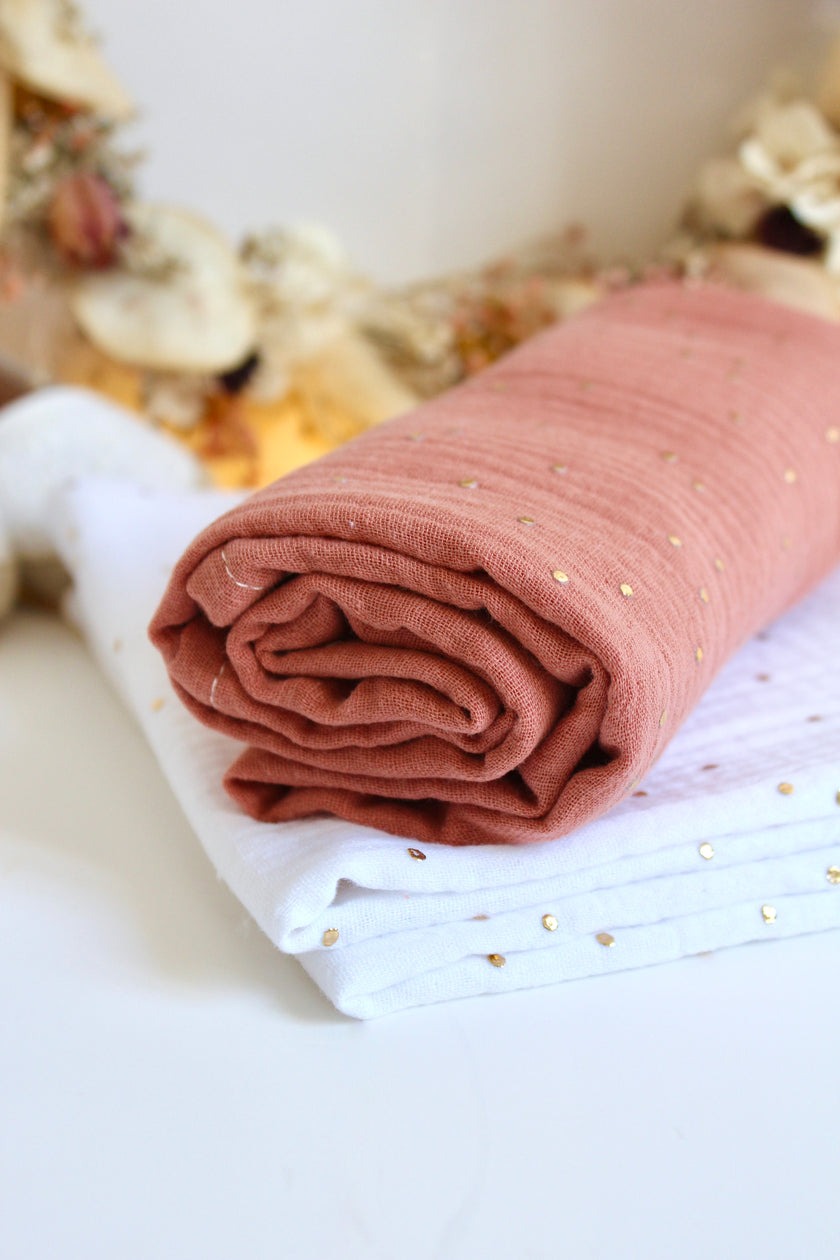 lange grand format terracotta avec petits pois dorés