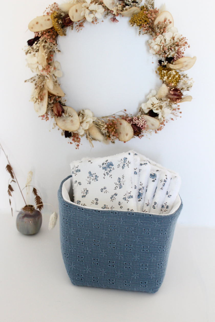 Paniers de rangement gaze de coton brodée