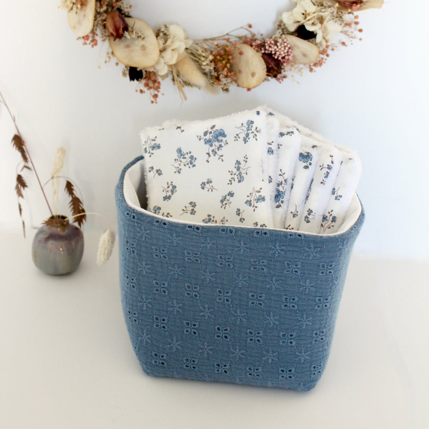 Paniers de rangement gaze de coton brodée