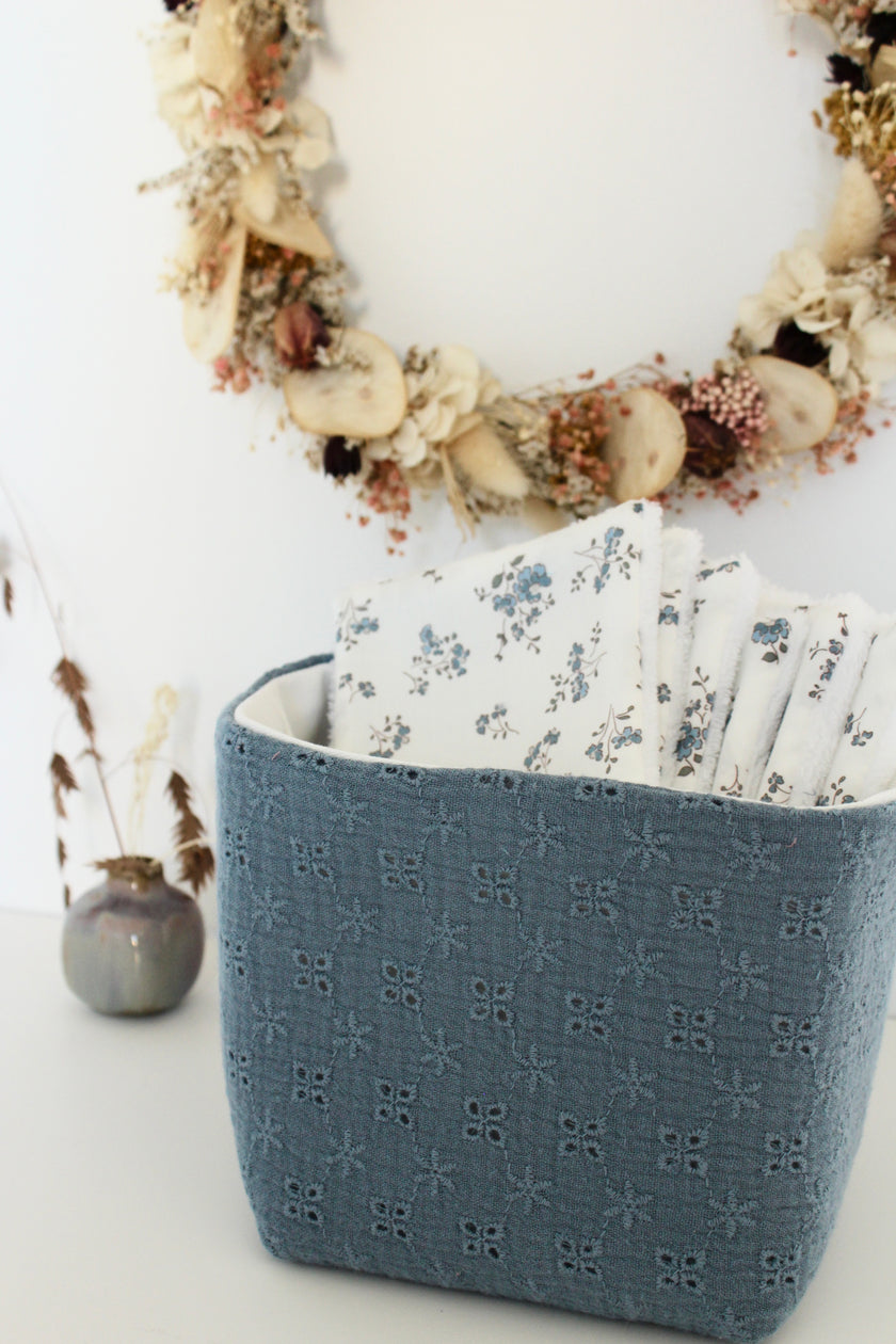 Paniers de rangement gaze de coton brodée