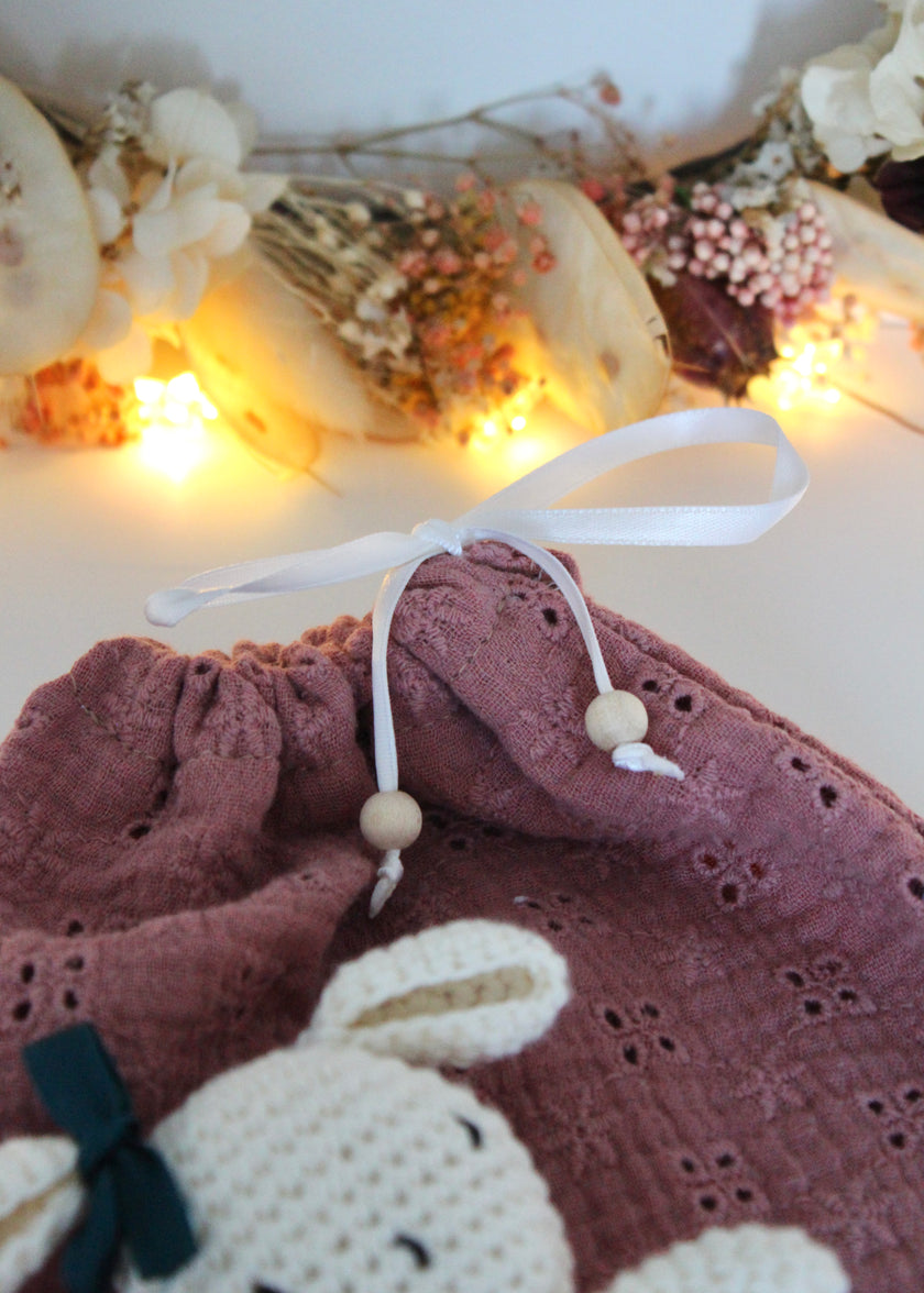 Lingettes soin bébé ultra douce rose brodée