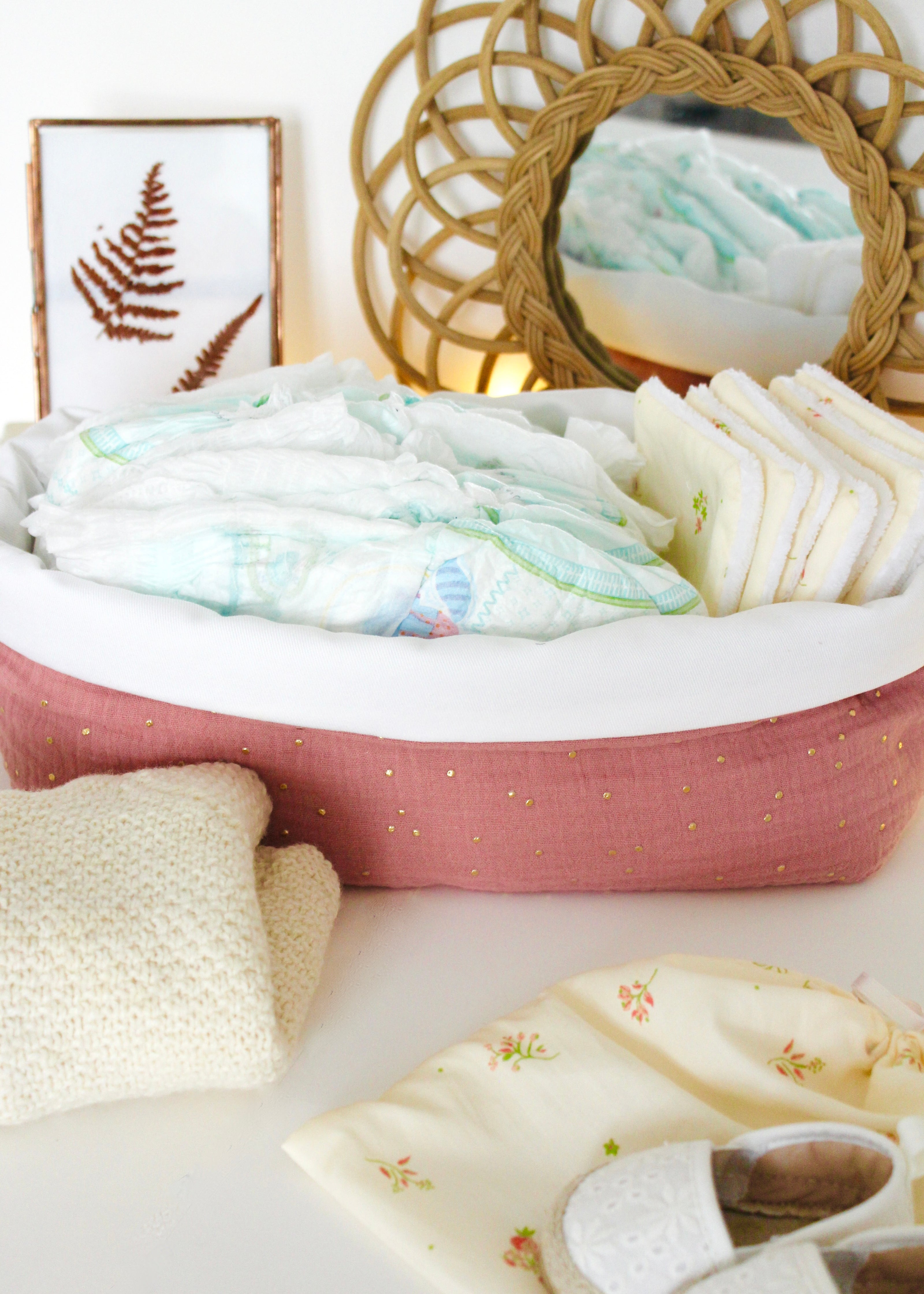 Panier de rangement rose thé doré