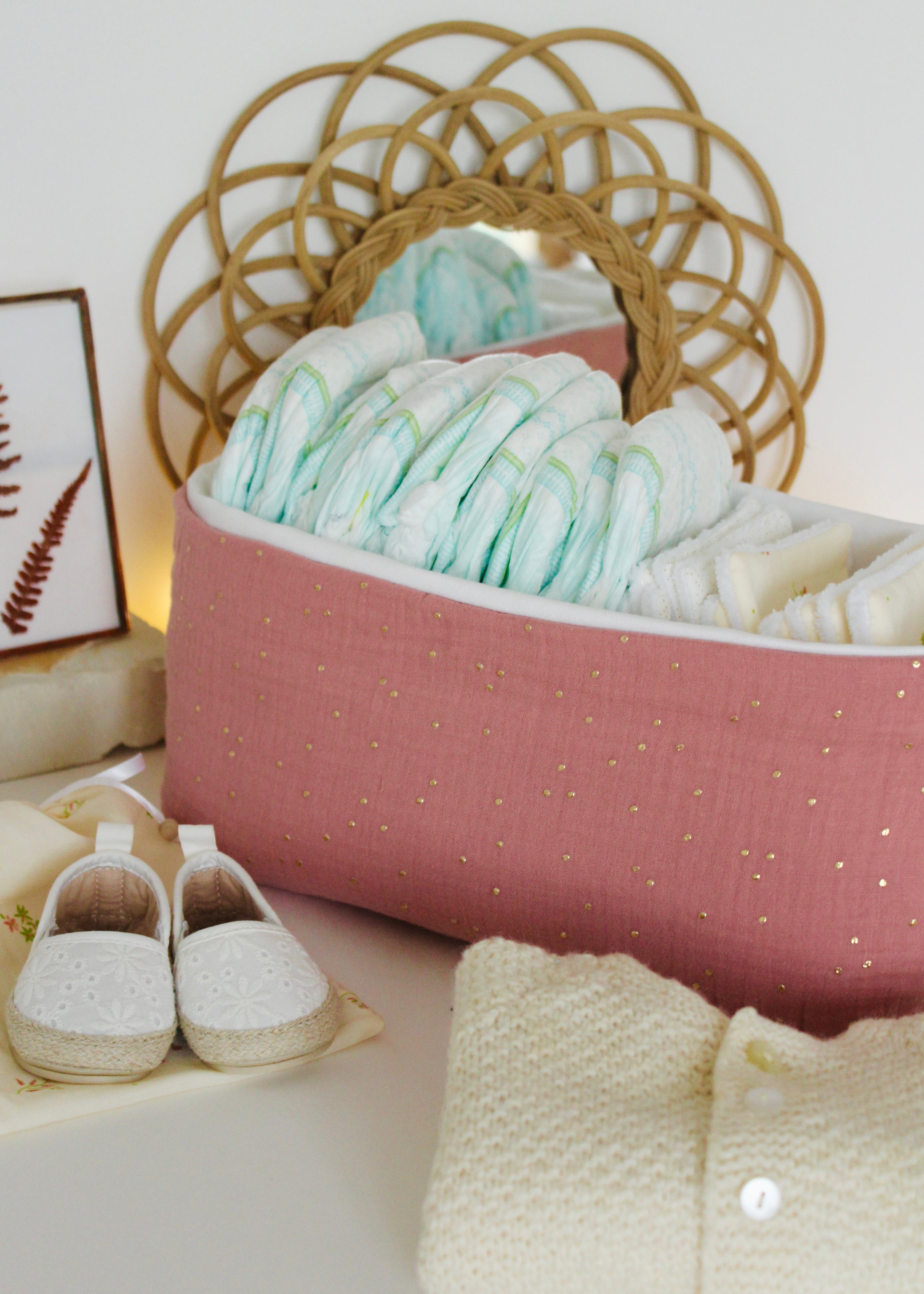 Panier de rangement rose thé doré