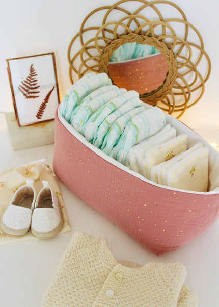 Panier de rangement moutarde rose thé doré