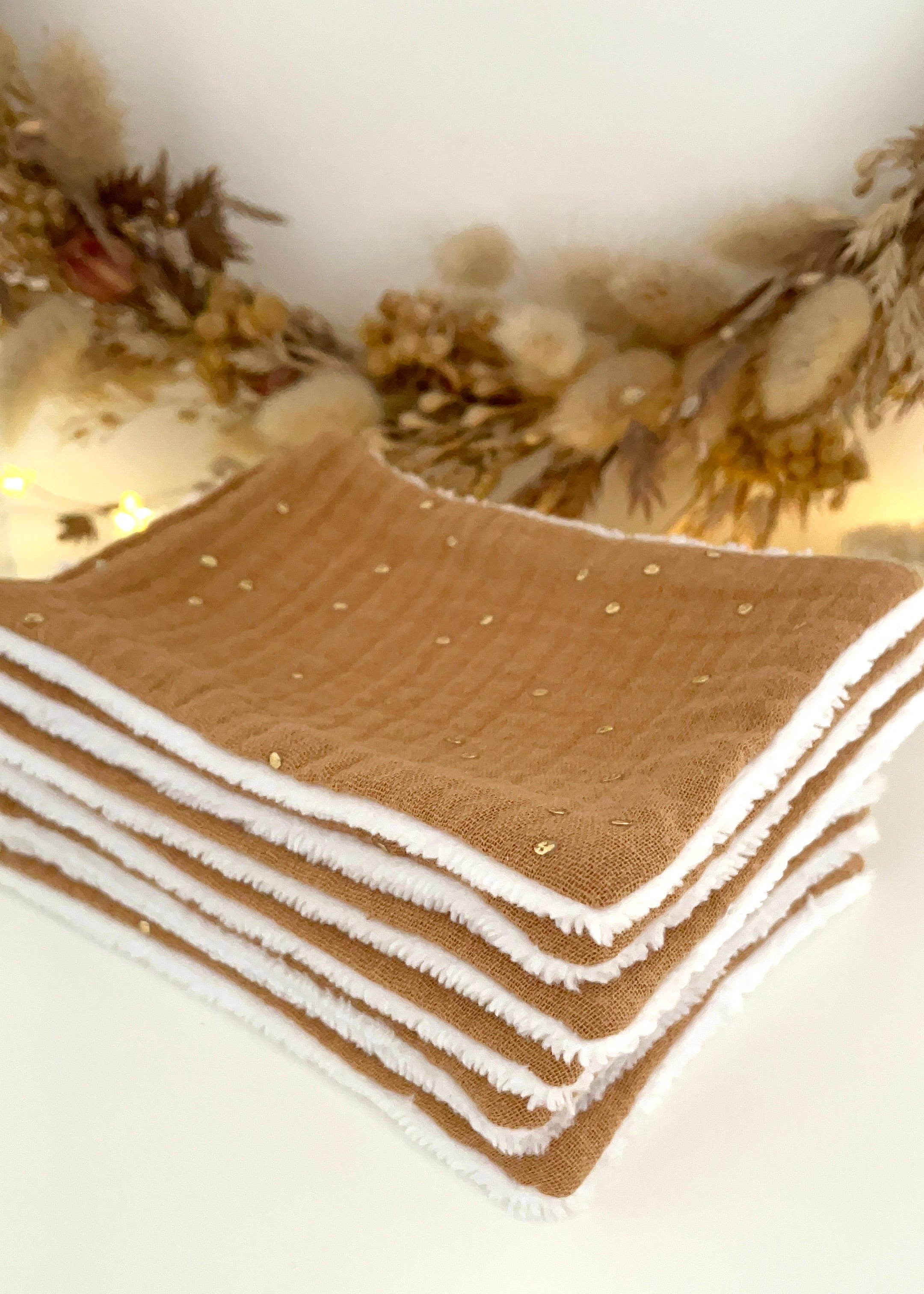 7 Lingettes femme camel pois dorés