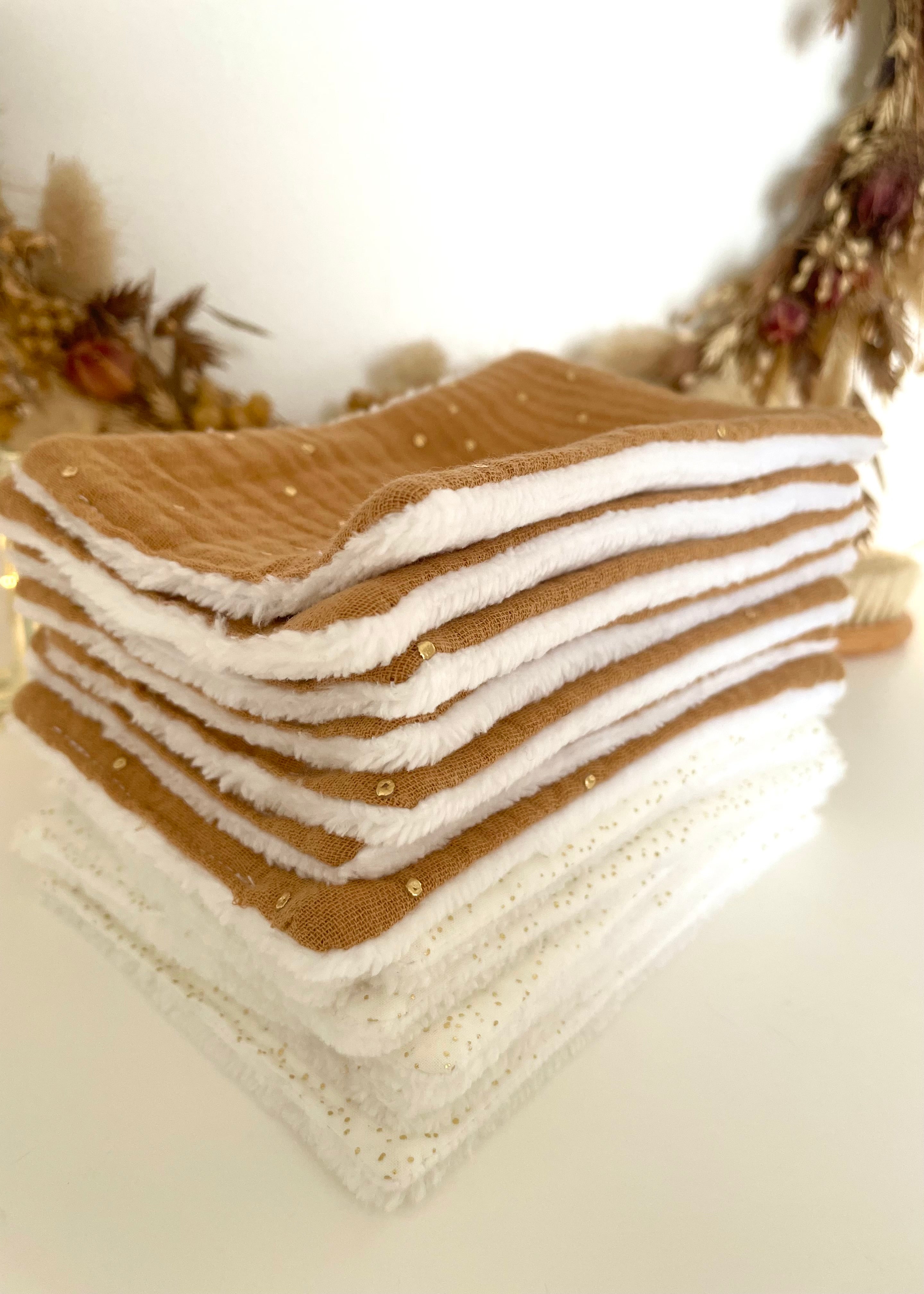 7 Lingettes femme camel pois dorés